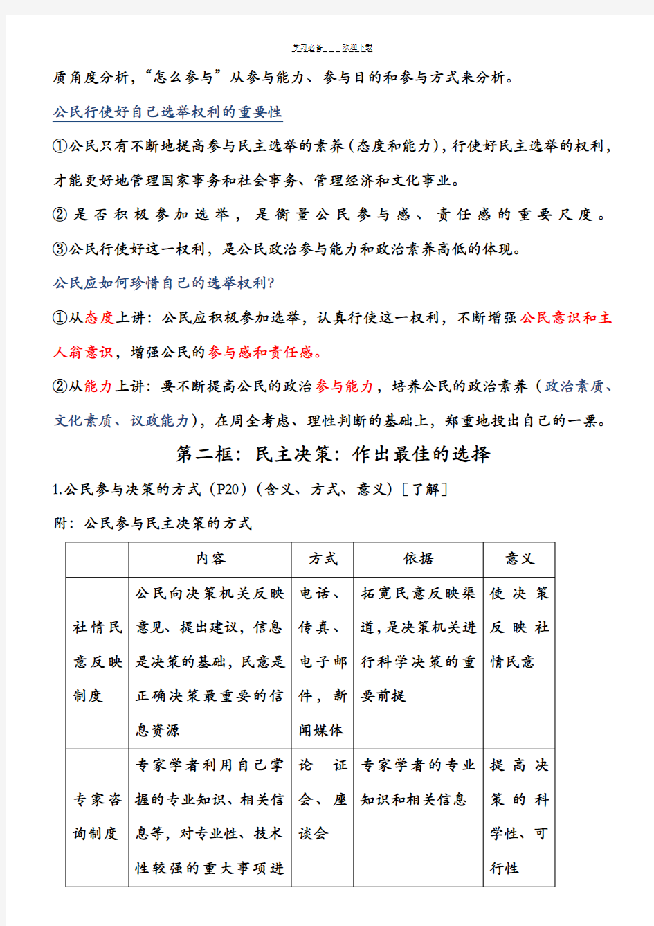 一轮复习政治生活笔记