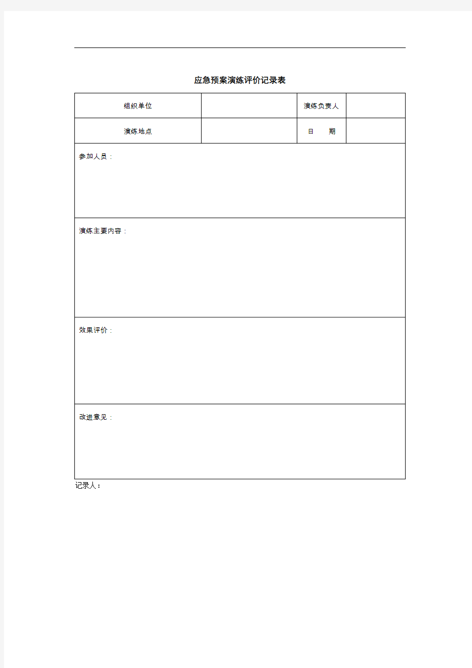 应急预案演练评价记录表