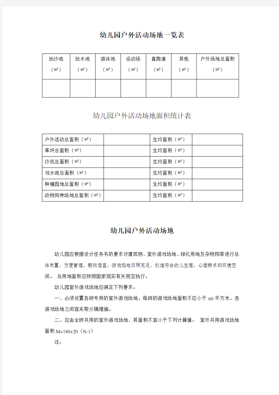 幼儿园户外活动场地一览表