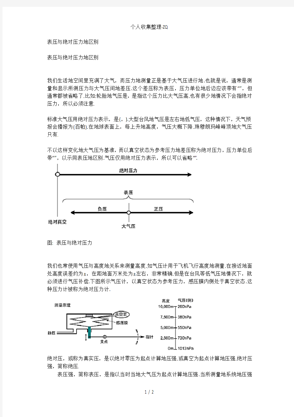 表压与绝对压力的区别