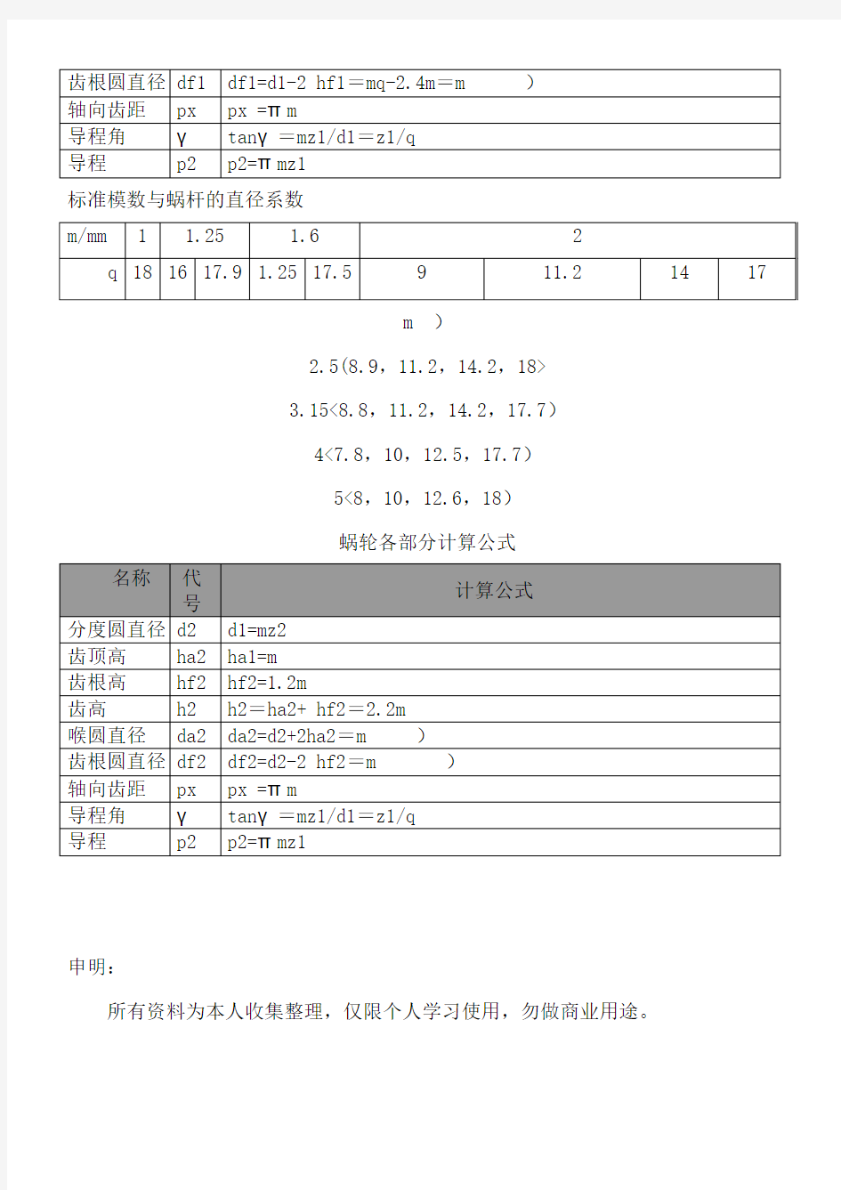 齿轮各部分计算公式