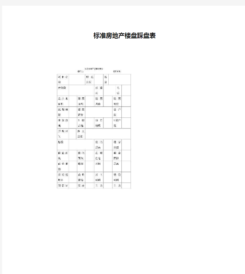 标准房地产楼盘踩盘表