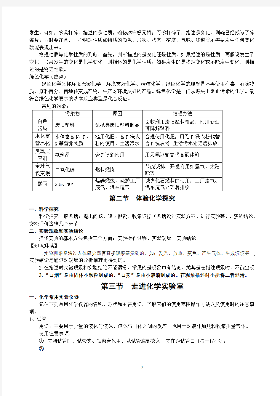 2018年鲁教版初中化学第一轮复习全套精品提纲