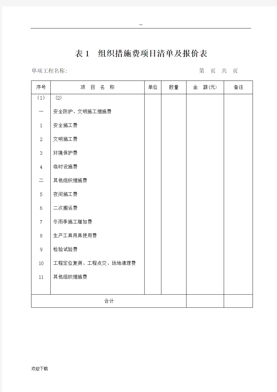 安全文明施工费用明细表