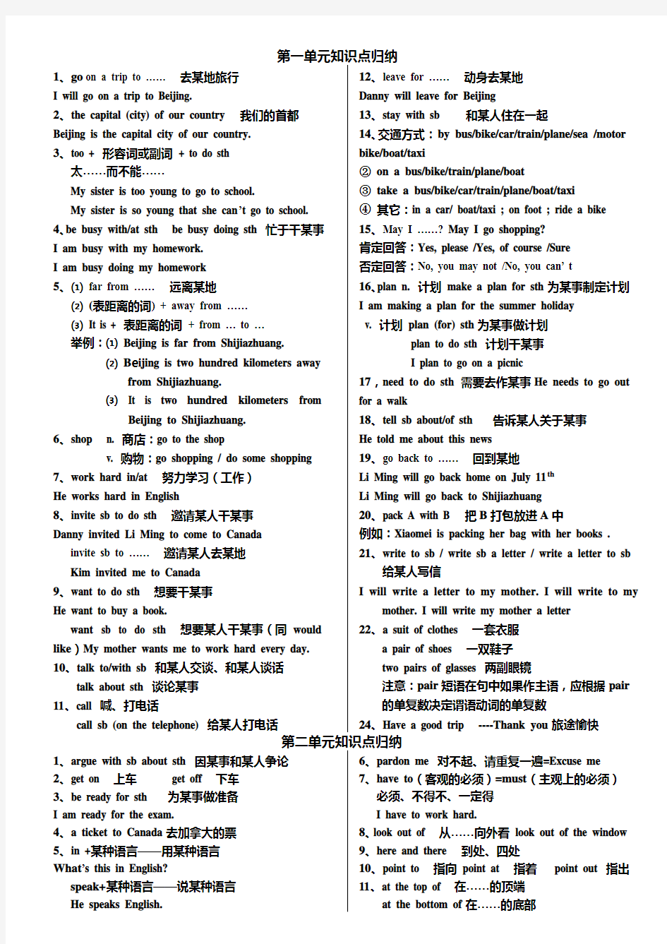 冀教版七年级下英语知识点总结