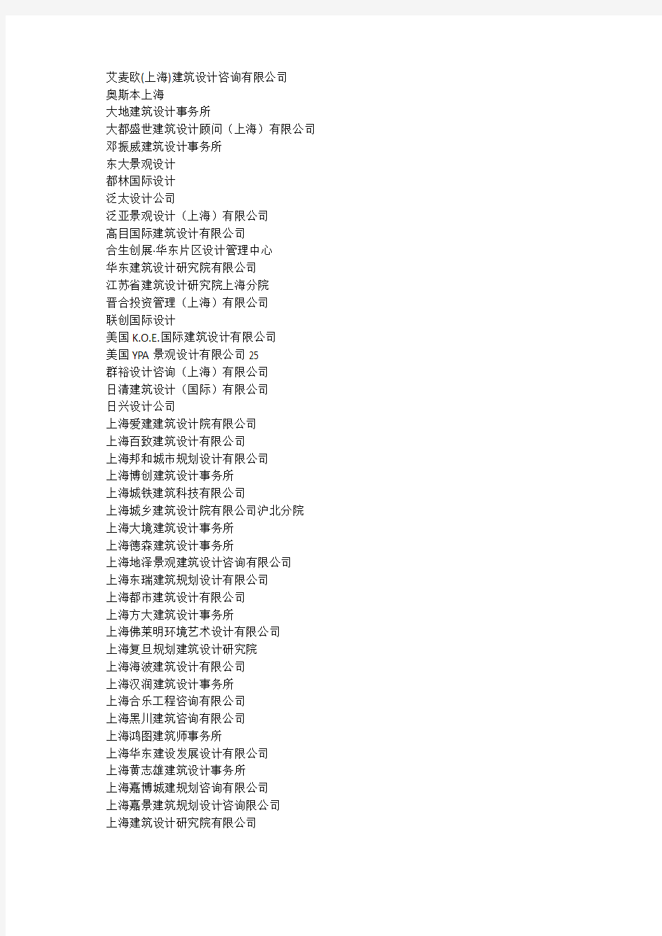 上海等一些知名的建筑设计公司