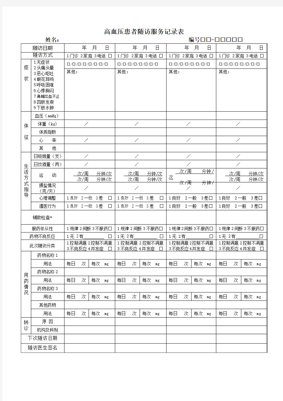 高血压随访记录表