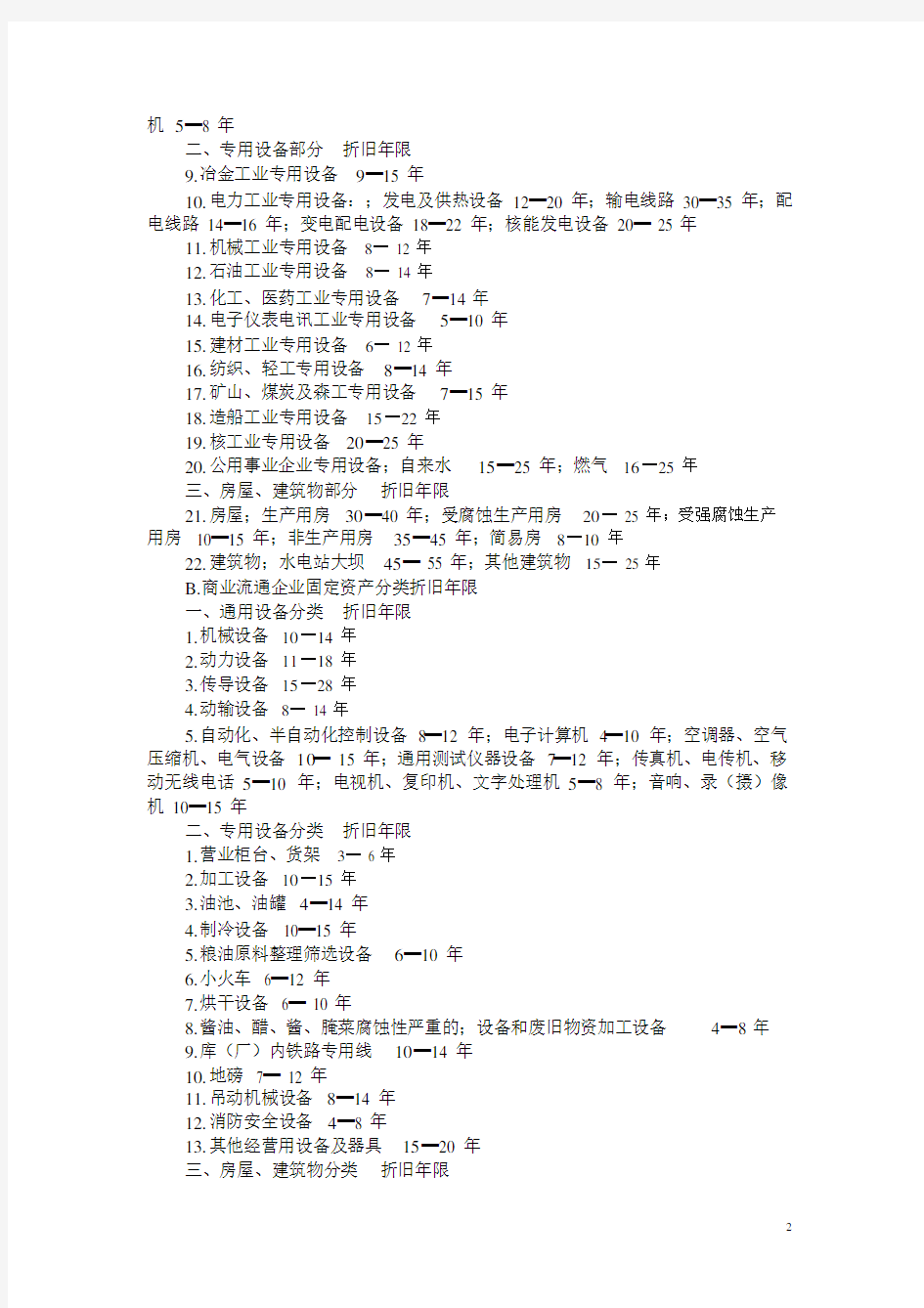 各类固定资产折旧年限及残值率表