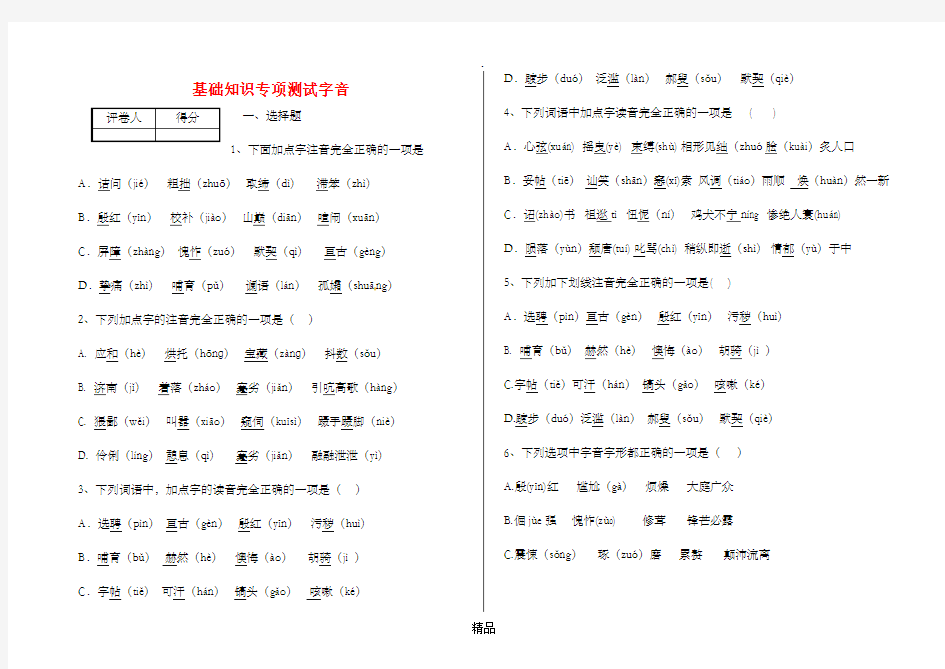 中考语文 基础知识专项测试字音 新人教版