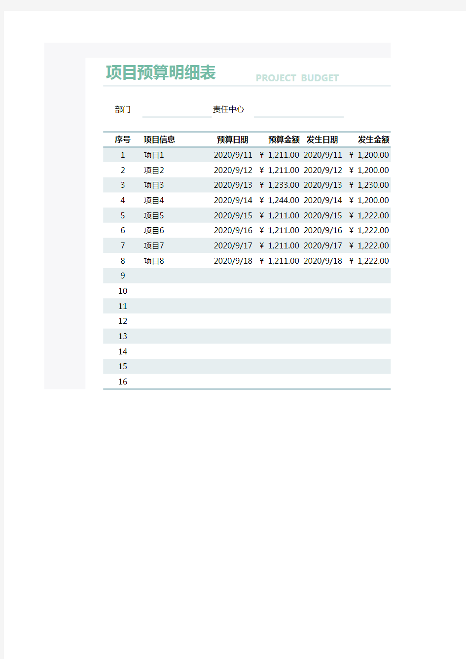 项目预算明细表