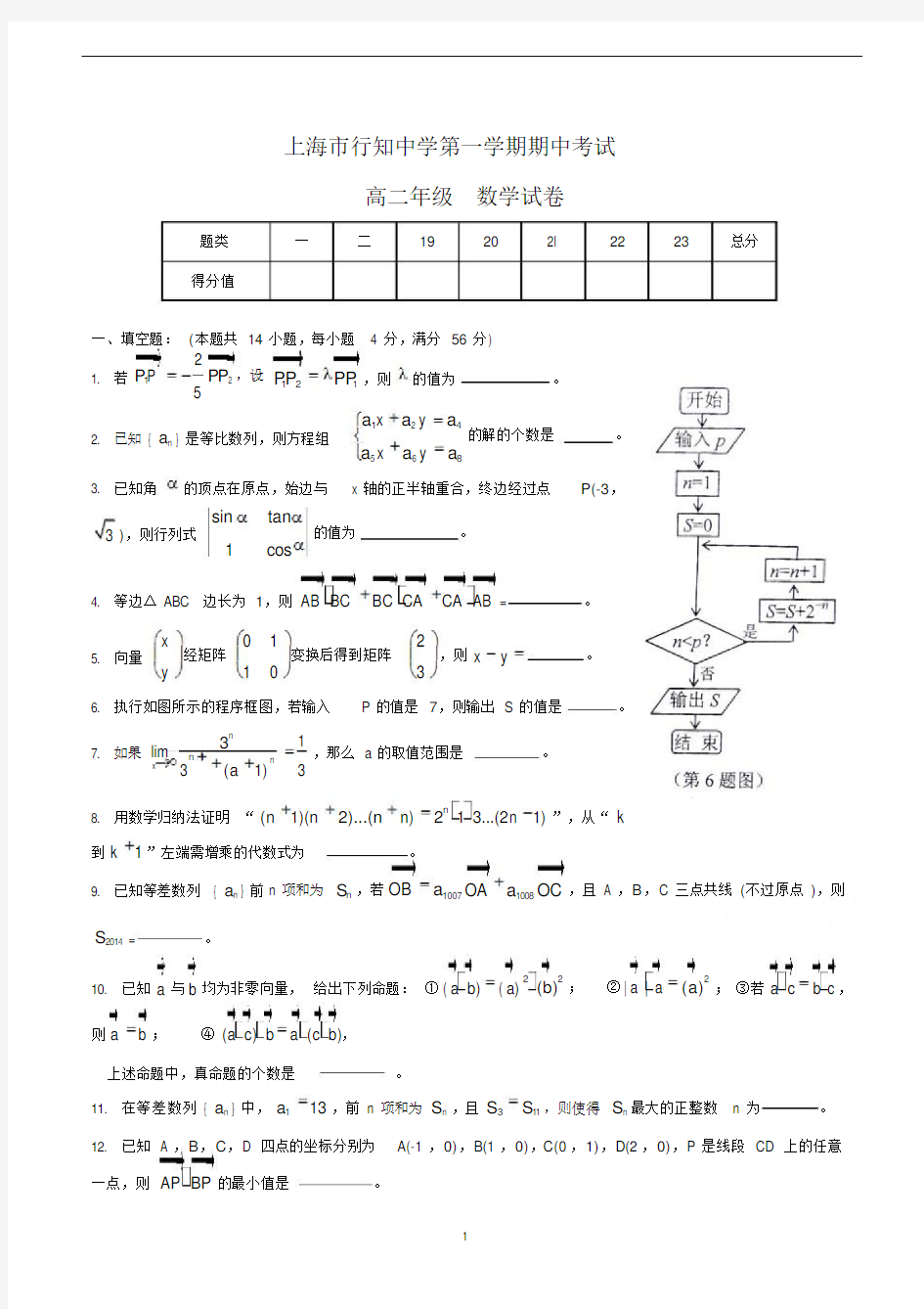 上海市高二上学期期中考试数学试卷含答案(共3套)