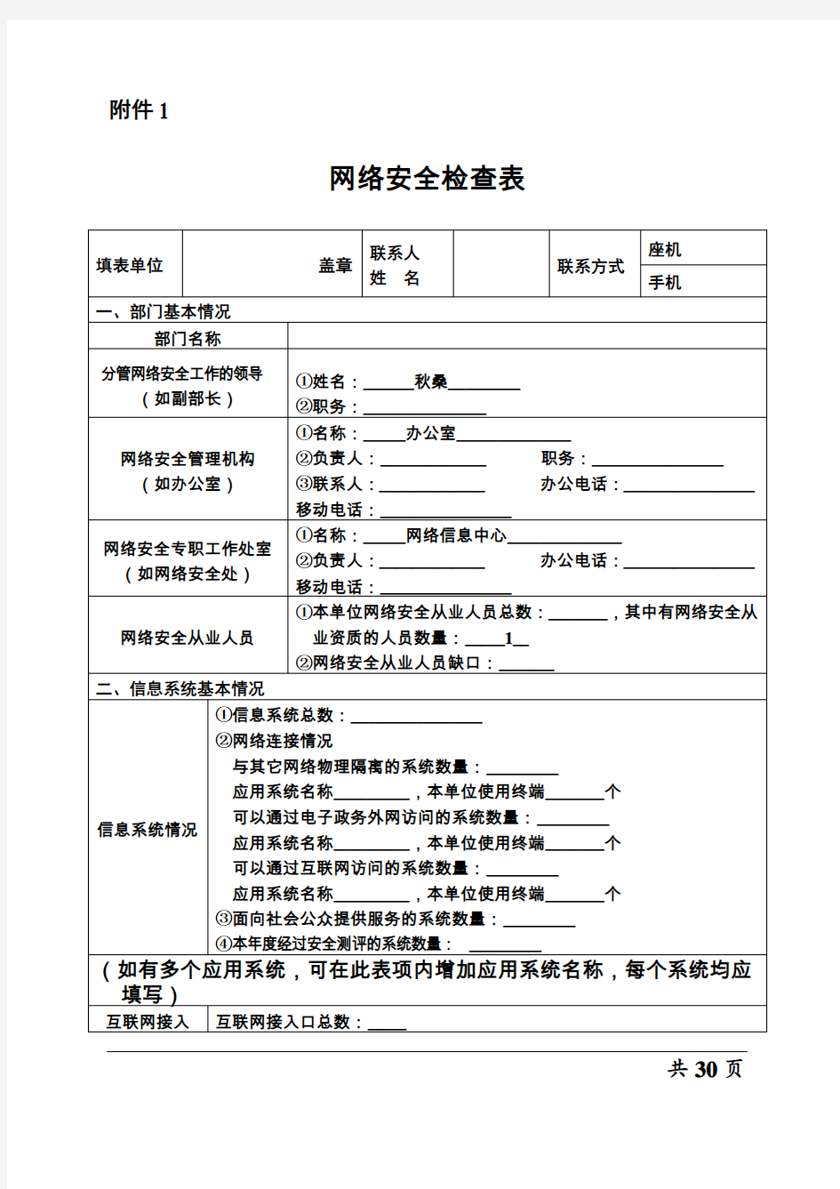 网络安全检查表格.doc