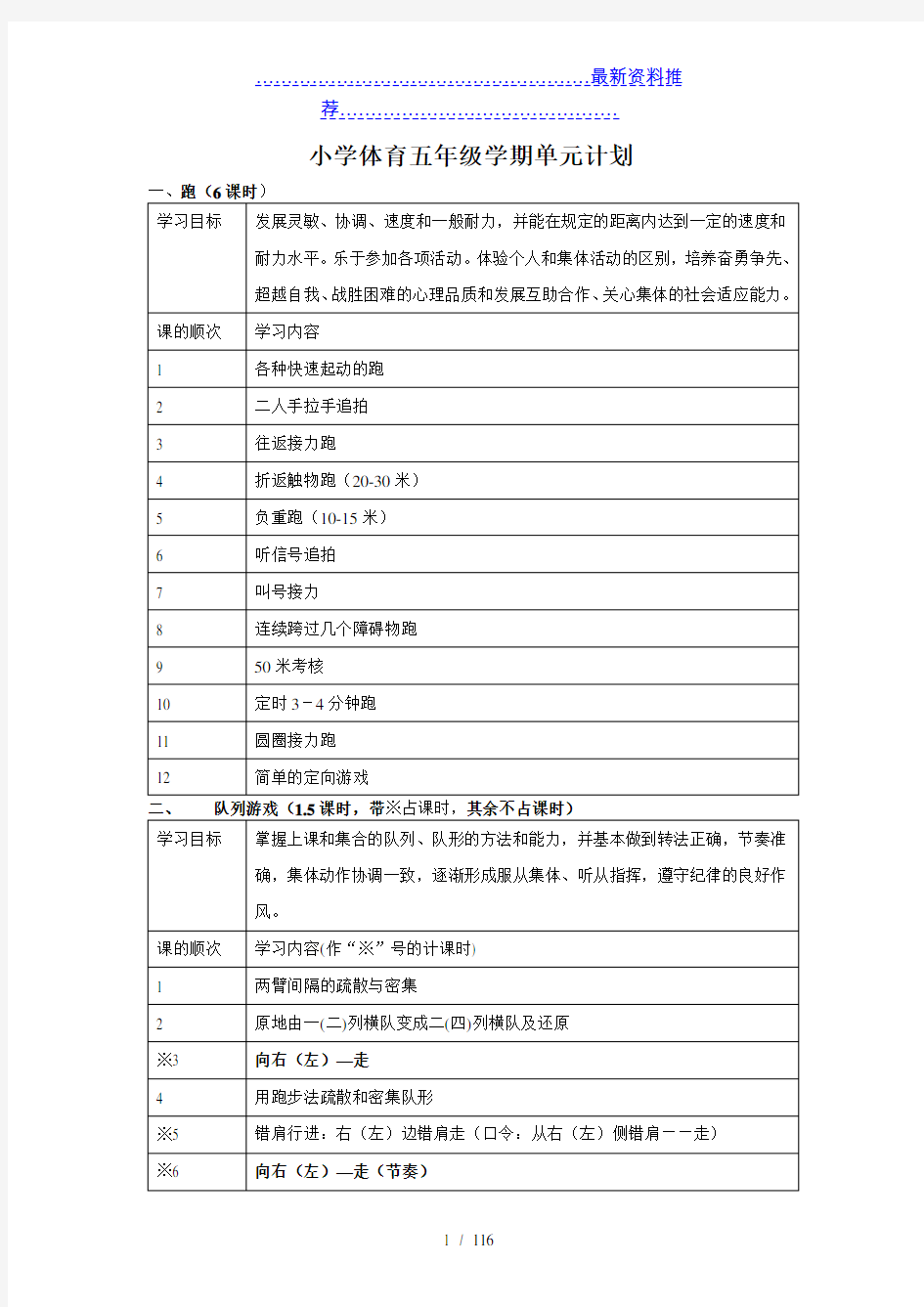 小学五年级体育教案全集全部