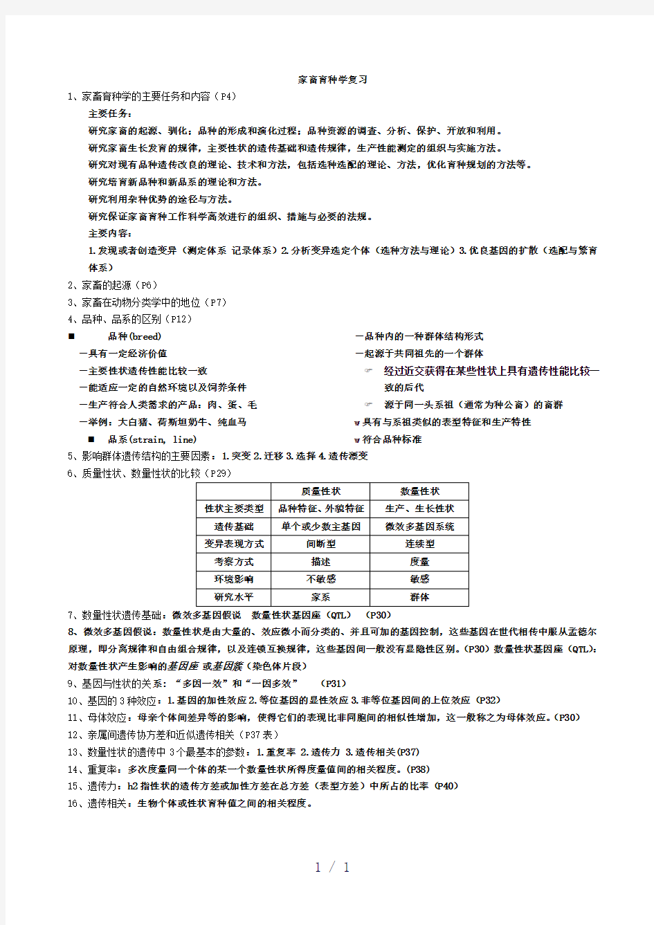 家畜育种学复习重点