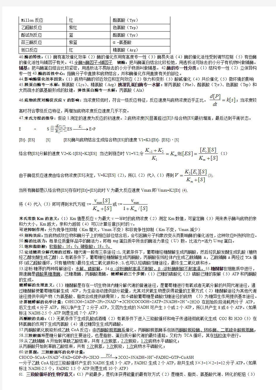 基础生物化学知识点总结