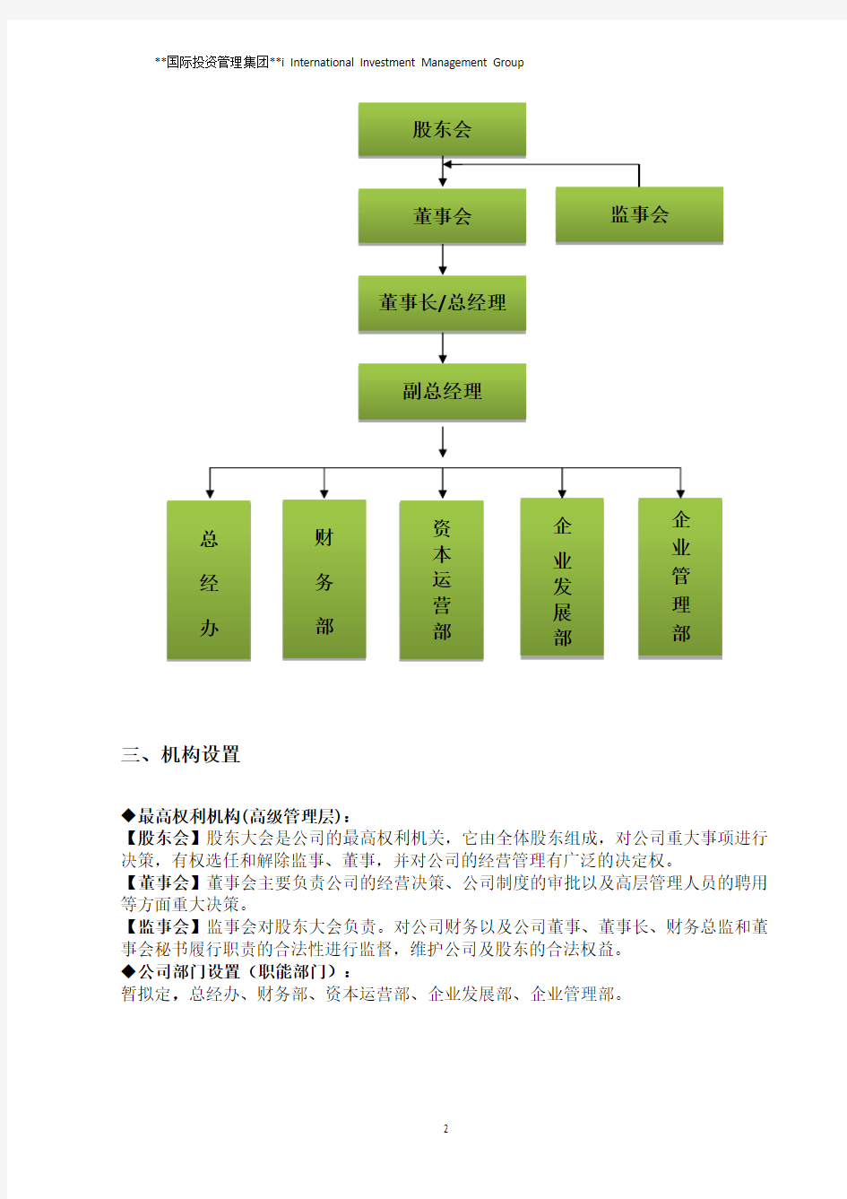 公司组织架构及部门职责