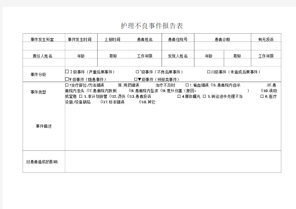 护理不良事件报告记录表