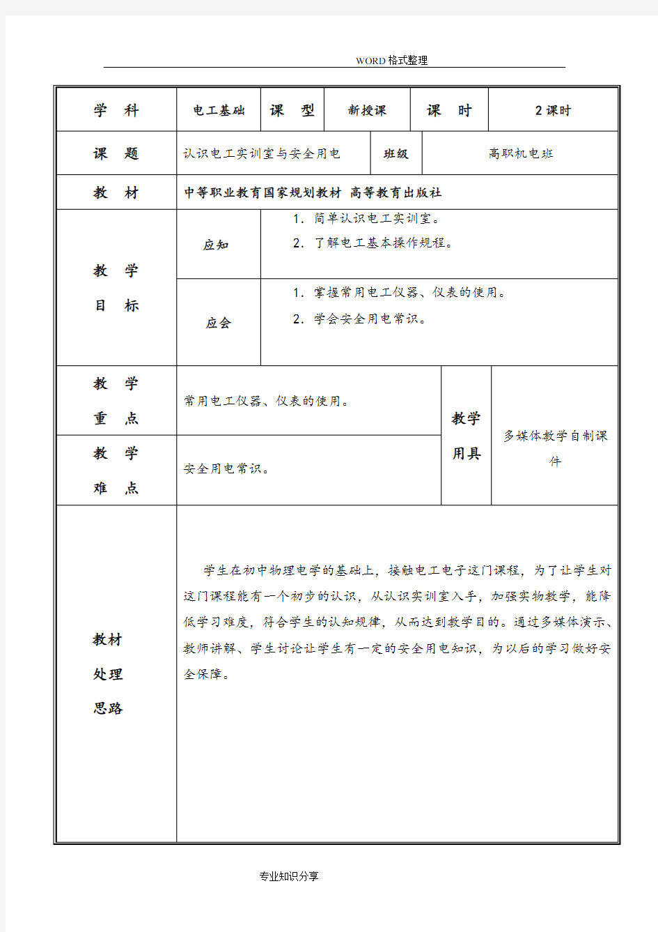 1认识电工实训室和安全用电