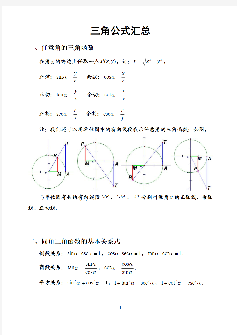 三角函数及解三角形公式一览