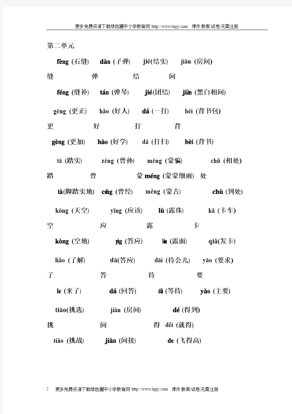 小学二年级下学期全册语文知识点归纳总结