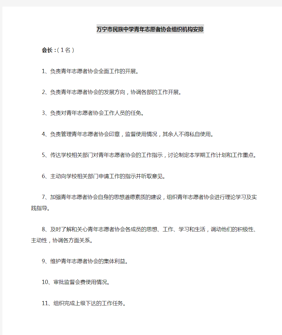 志愿者协会组织机构安排