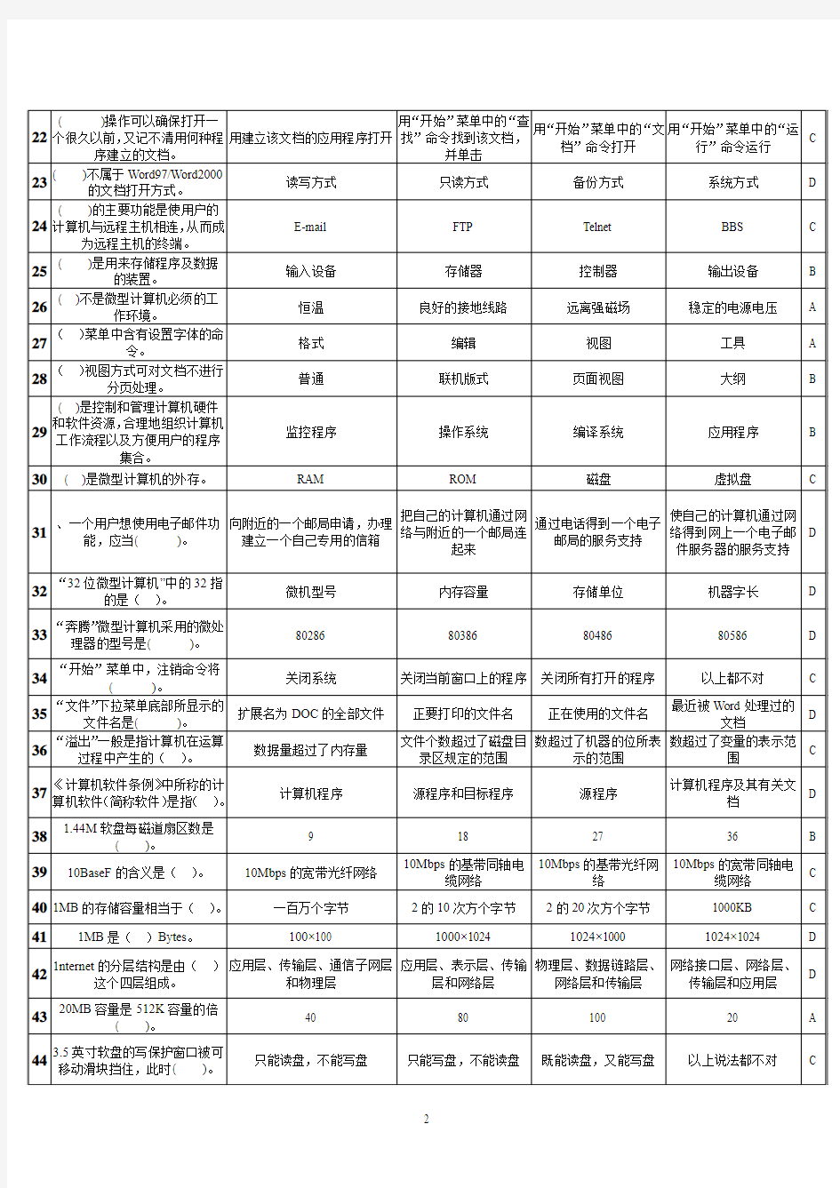 湖南省计算机二级等级考试计算机基础知识选择题库