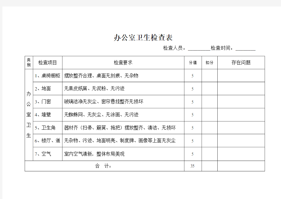 公司卫生检查表