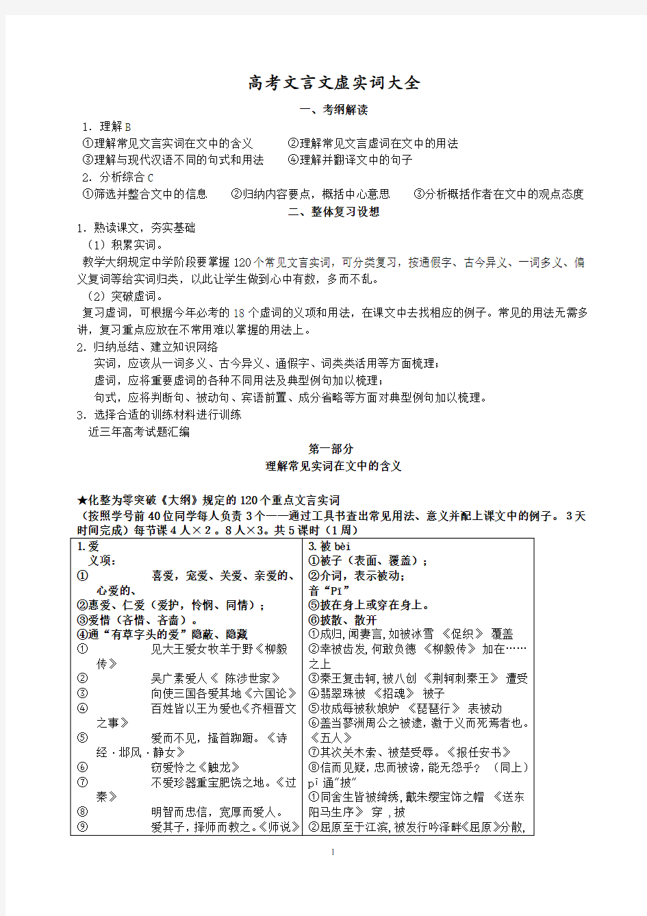 高考文言文必背实词虚词大全