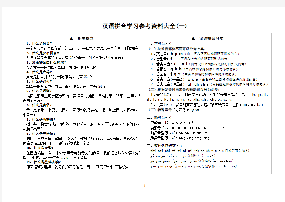 汉语拼音学习参考大全(精编版)