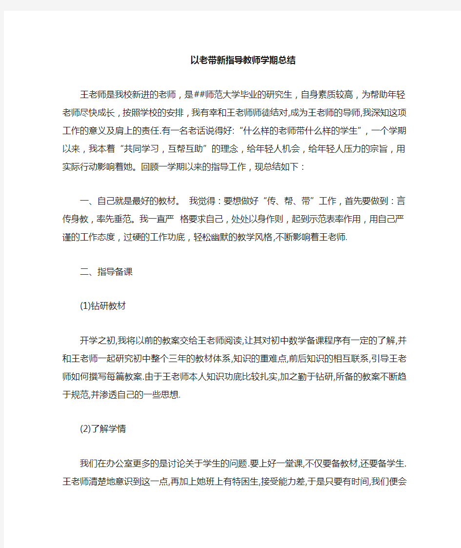 老带新指导教师工作总结