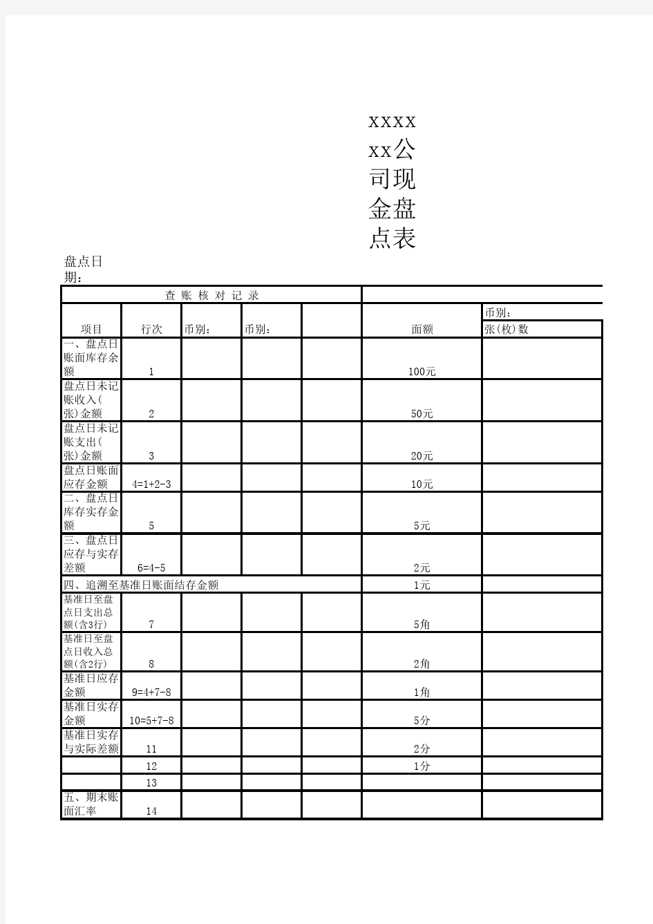 2016年现金盘点表模板