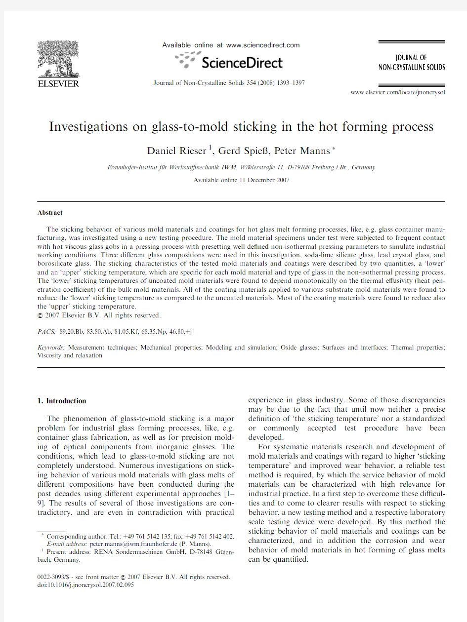 Investigations on glass-to-mold sticking in the hot forming process