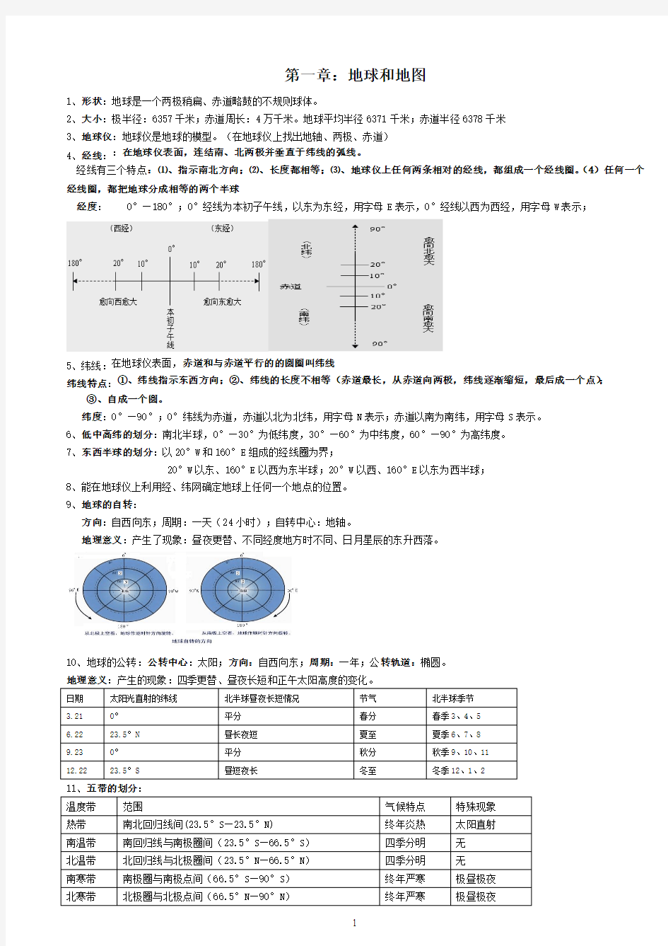 2014湘教版初中地理中考复习提纲