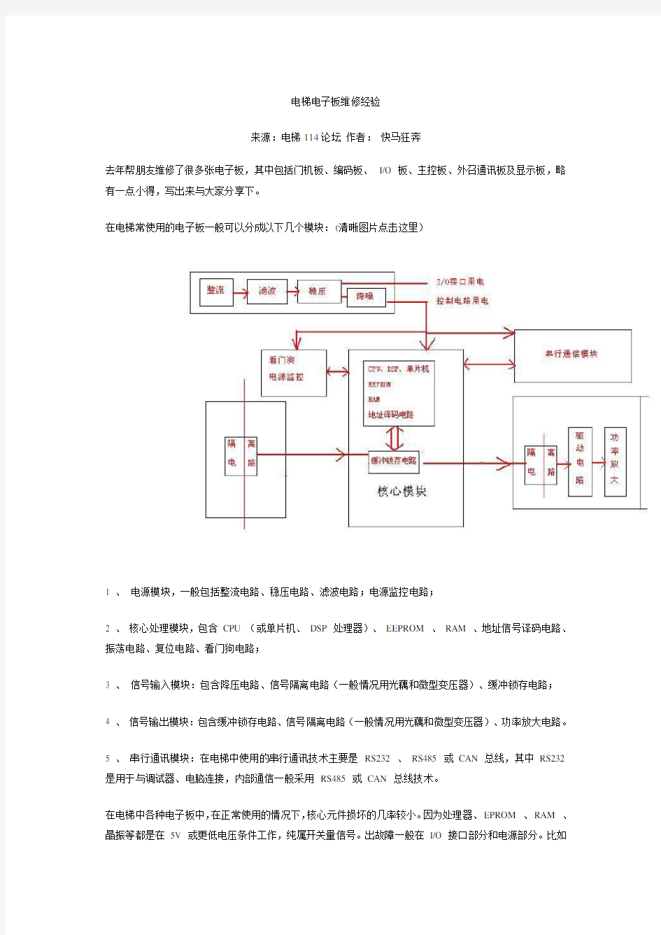 电梯电子板维修经验