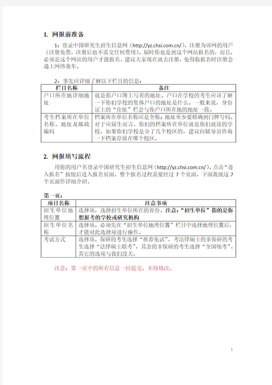 考研报名需要填写的信息介绍