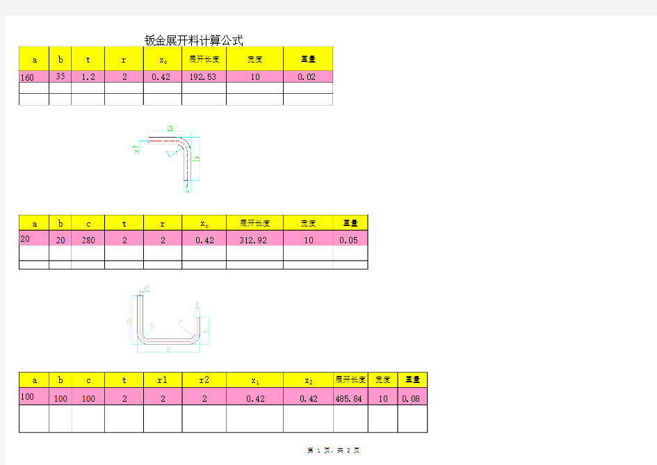 钣金展开料计算公式(电子表格版)