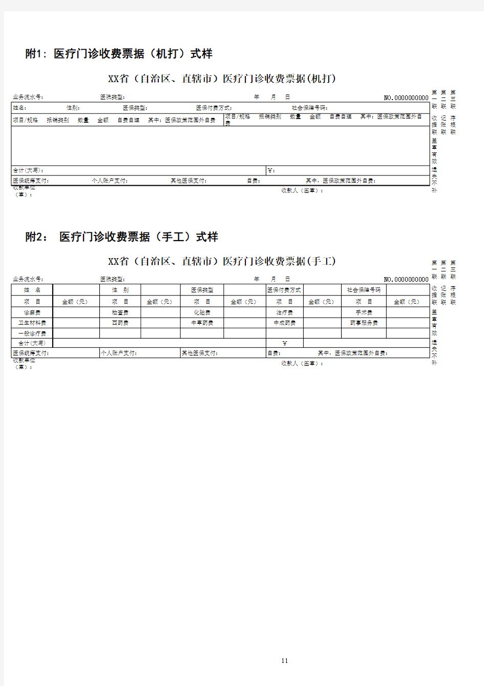 附 医疗门诊收费票据 机打 式样