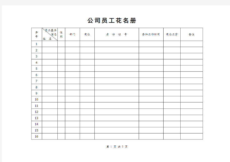 公司员工花名册(模板)