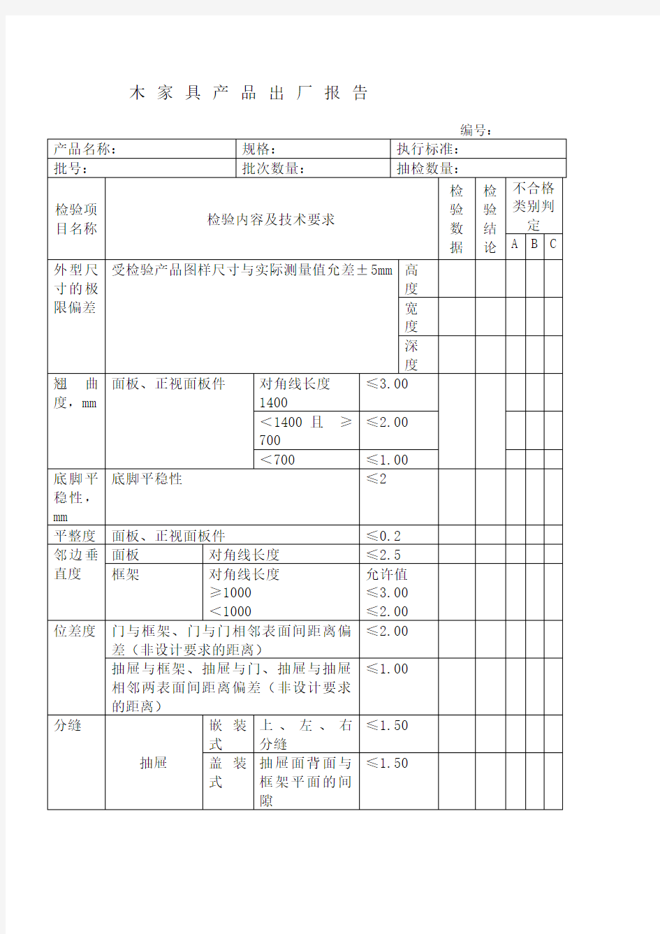 木家具产品出厂检验报告