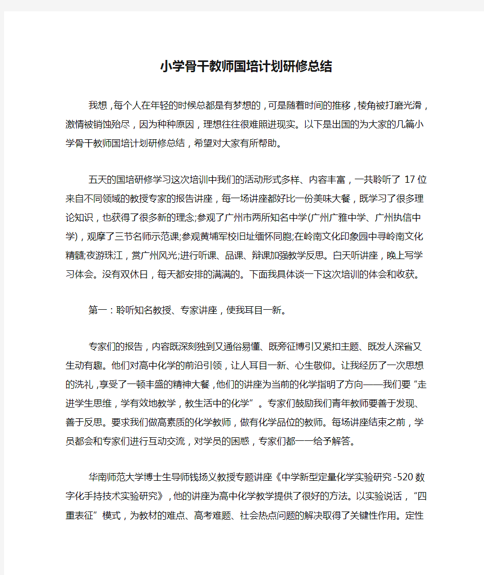 2020年小学骨干教师国培计划研修总结