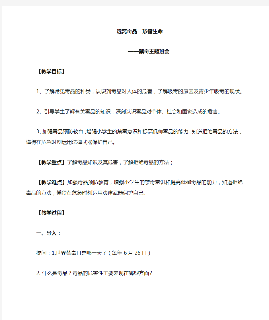 禁毒主题班会教案