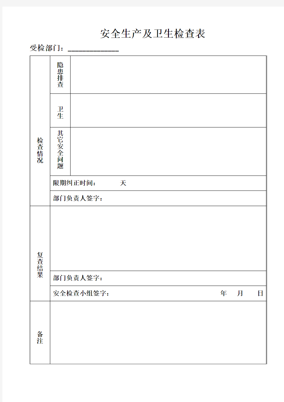 安全生产及卫生检查表