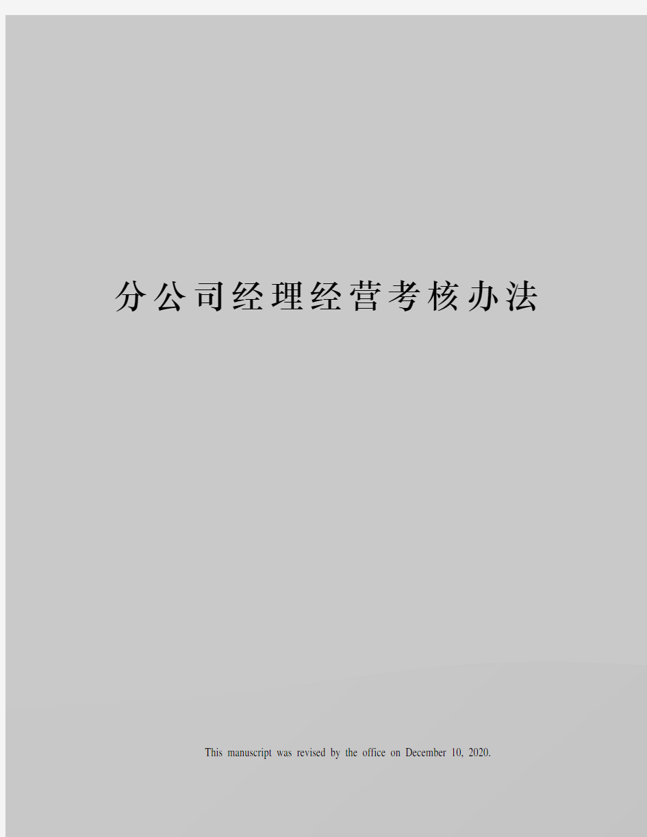 分公司经理经营考核办法