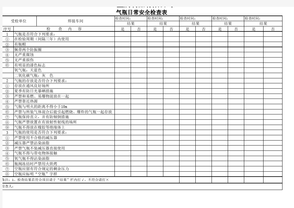 气瓶日常安全检查记录表--