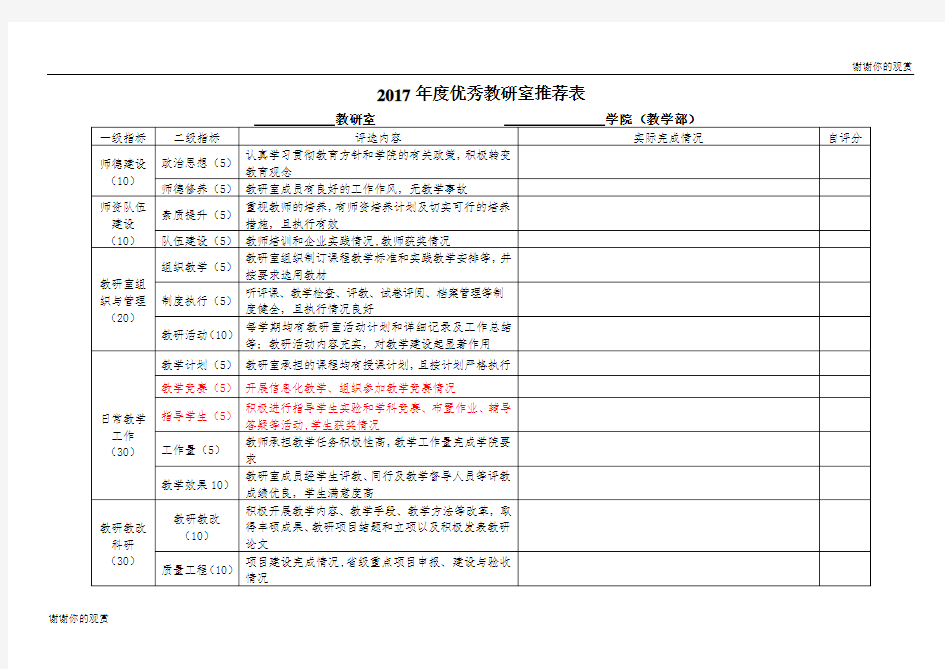 优秀教研室推荐表.doc