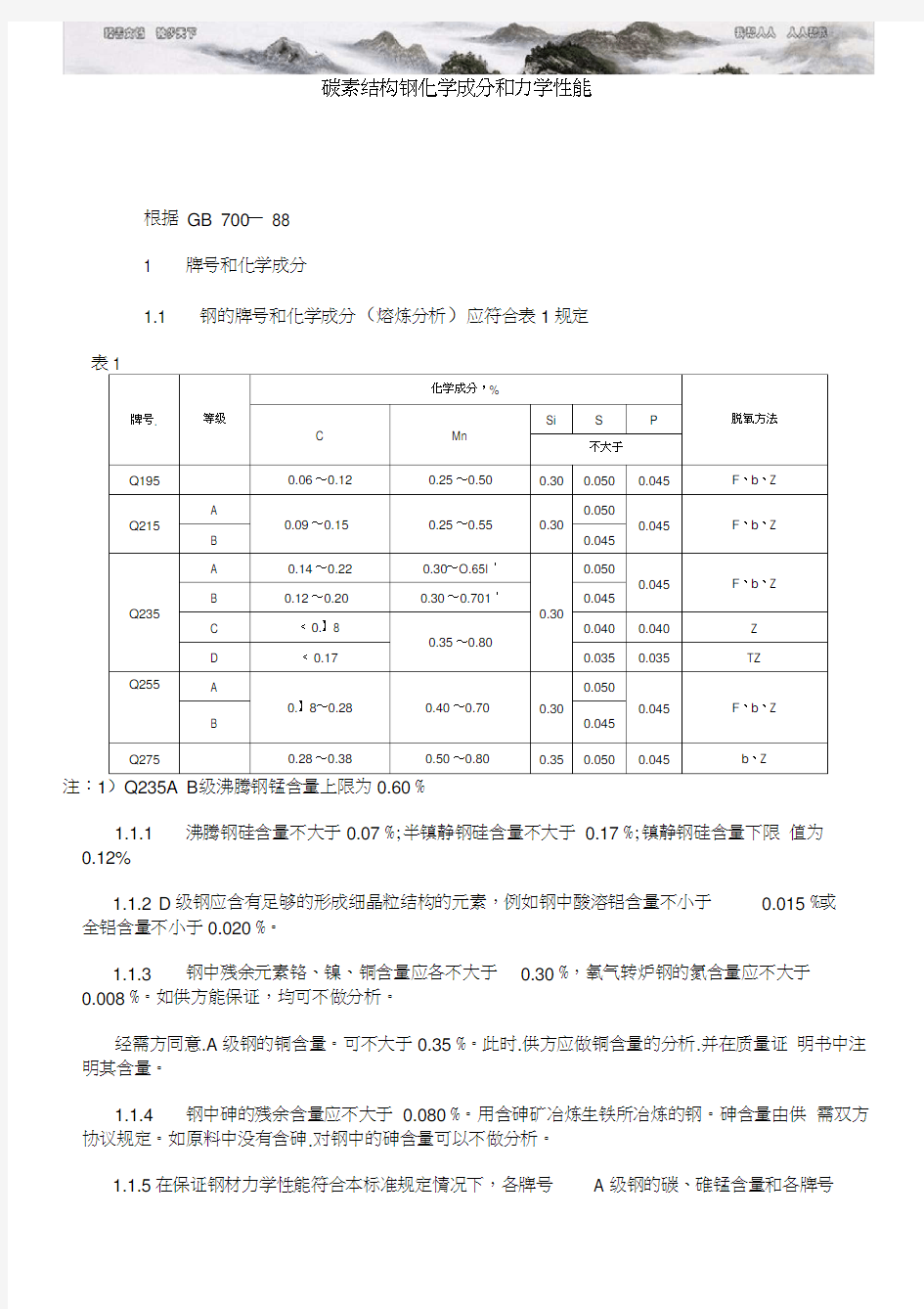 碳素结构钢化学成分和力学性能