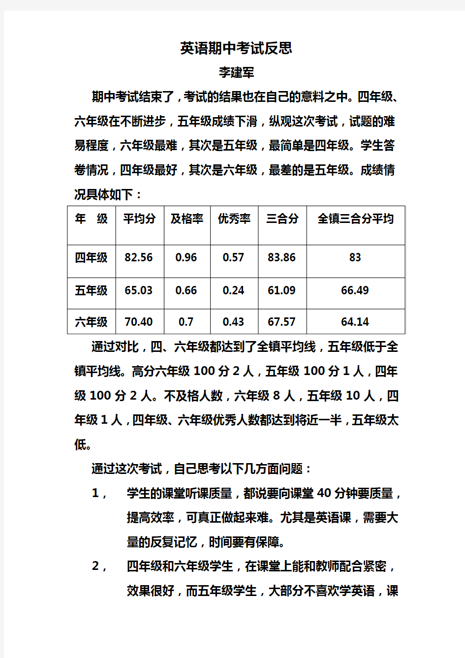 英语期中考试反思