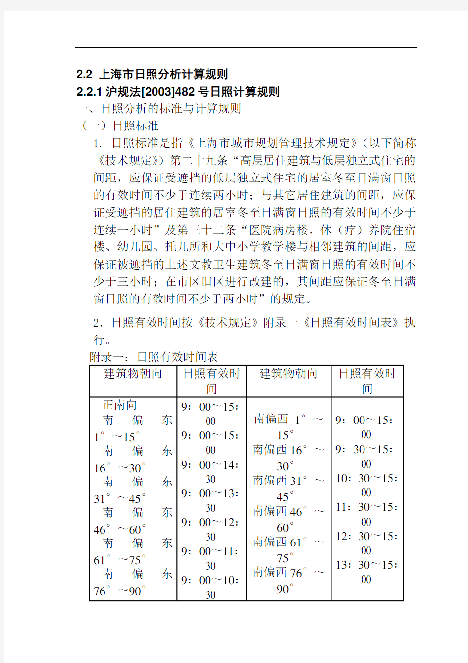 上海市日照分析计算规则