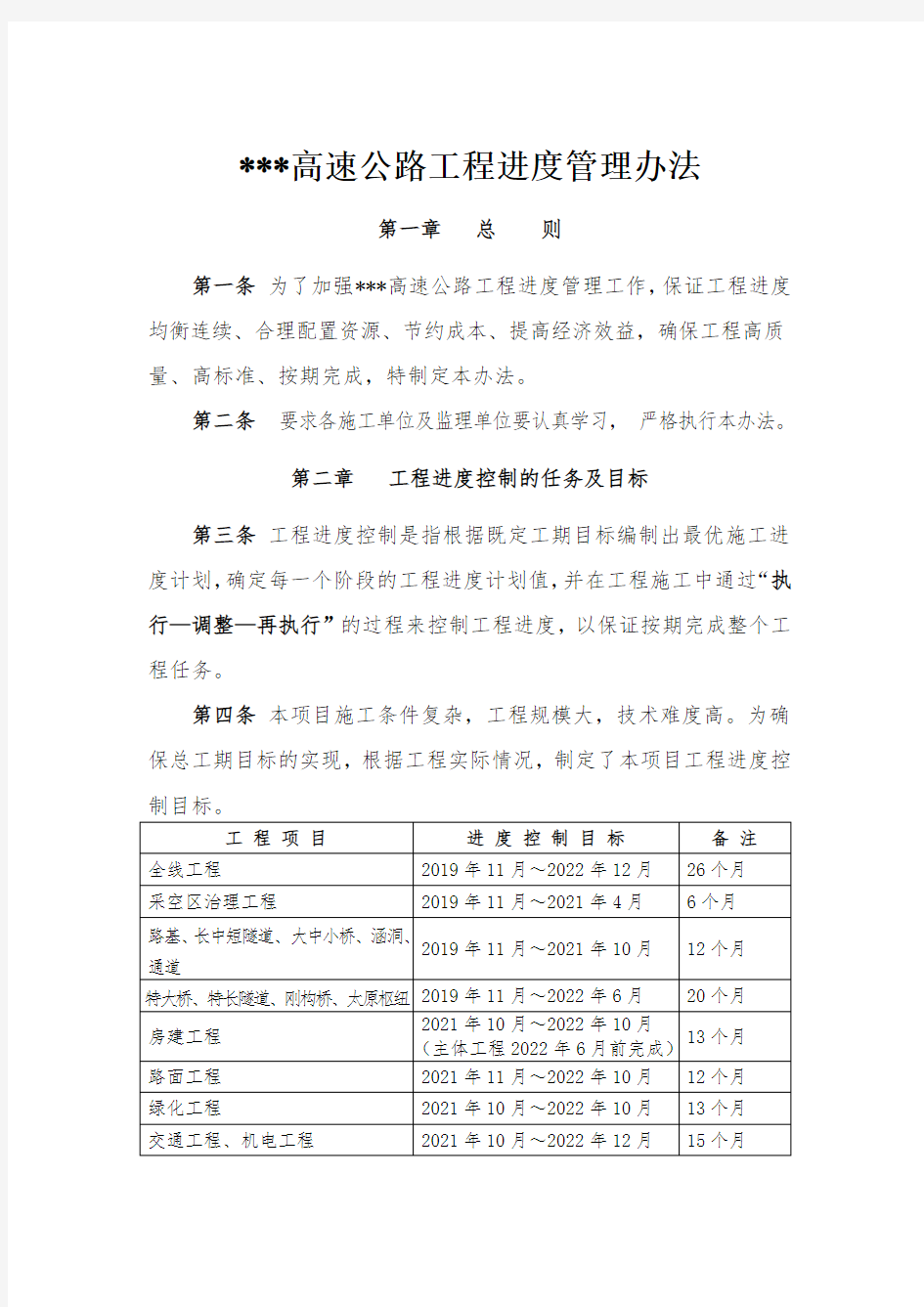 高速公路工程进度管理办法