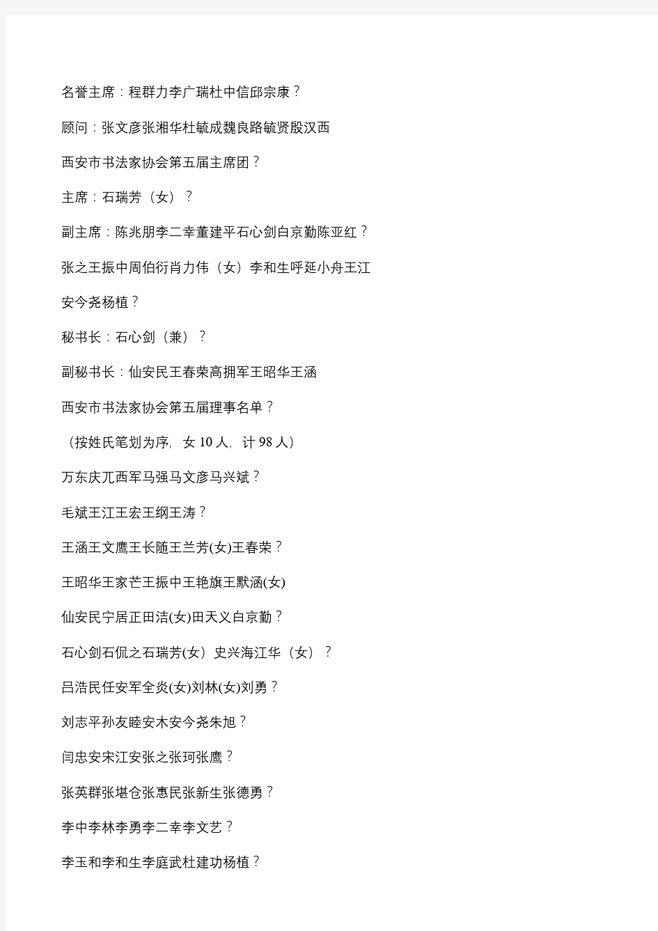 陕西省西安市书法家协会组织名单